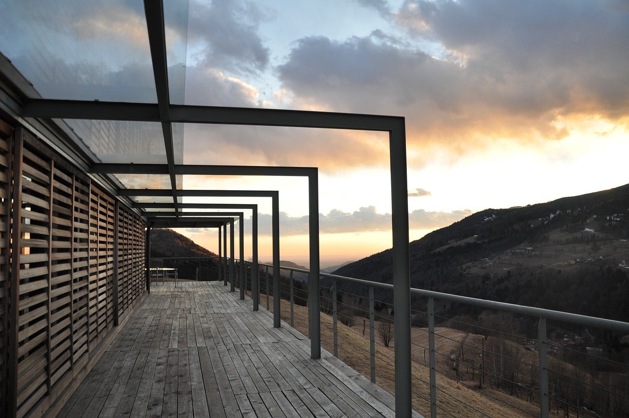 A Beautiful Outdoor Deck At Sunset